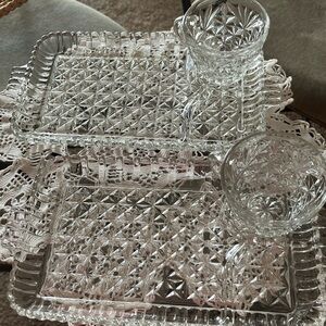 Elegant Crystal Snack Set, 2 snack trays, 2 tea cups